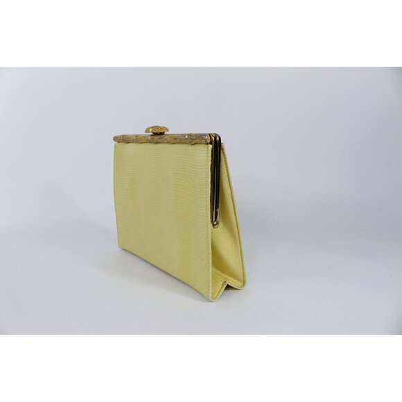 Vintage L & M After Five Bamboo Frame Clutch with Faux Lizard Finish and Attache - Picture 2 of 16